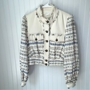 Veronica Beard Darren Tweed Jacket Fringe Details Crest Button Size 6 Ecru